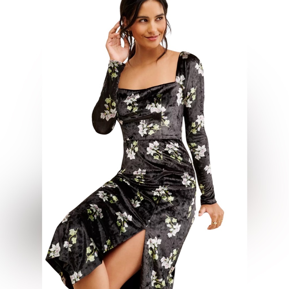 Anthropologie Hutch Stretch Velvet Floral MIDI Dress Size XS